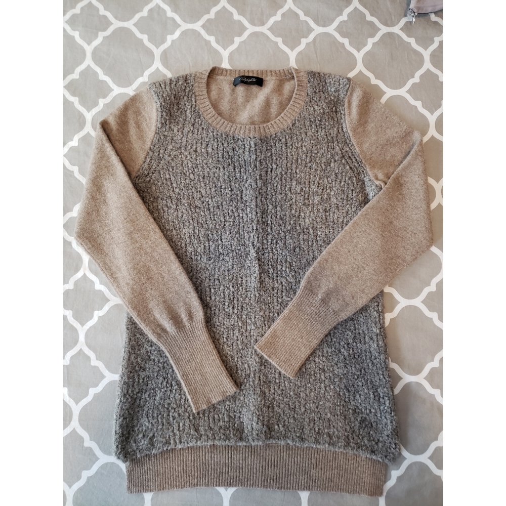 *Christopher Fischer Gray and Tan Cashmere Blend Sweater Women's Size Large